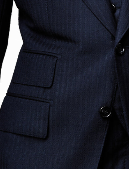 Men’s Navy Herringbone Textured 3 Piece Suit Set, Classic Formal Blazer, Waistcoat and Trouser Outfit