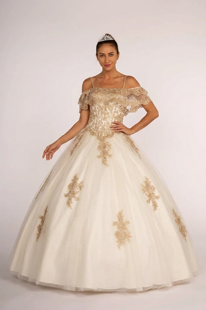 Off Shoulder Quinceañera Ball Gown Embroidered Lace-Up Back Floor Length by Elizabeth K GL2510