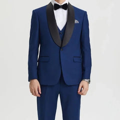 Stacy Adams 3pc Tuxedo Shawl Lapel, Blue Indigo - Men's Tuxedo USA