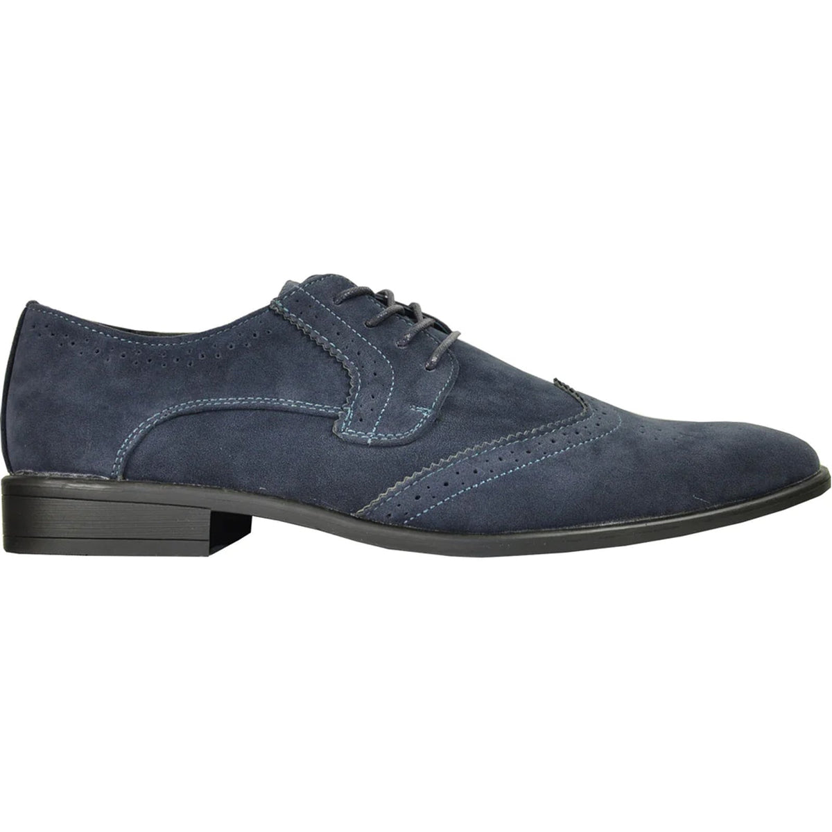 Bravo Mens Vegan Suede Wedding & Prom Wingtip Lace Up Dress Shoe in Navy Blue