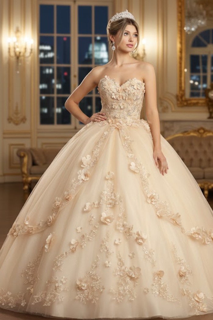 Plus Size Ball Gown in Rose Gold | Formal Quinceanera Dress