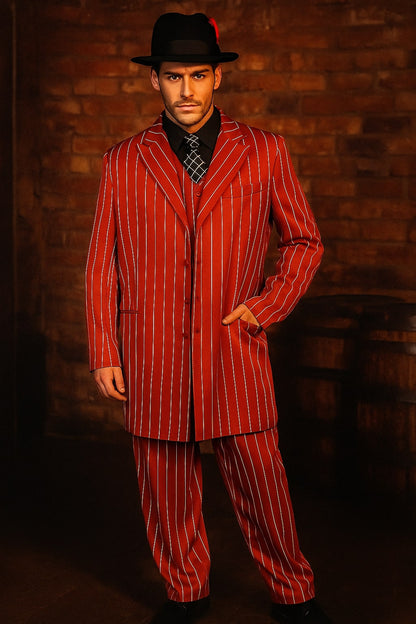 Mens Red Pinstripe Zoot Suit  1920s Gangster Pimp Style with Long Jacket & Matching Hat
