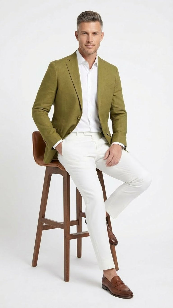 Mens Olive Green Blazer Sport Coat - Fabric Summer in pistachio sage green