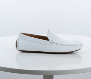 Mens Mundo White Leather Loafers – Classic Slip-On Dress Shoes for Casual and Formal Wear