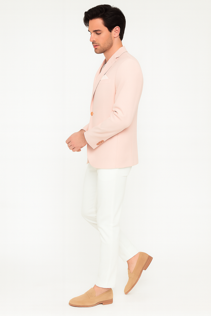 Mens Blush Pink Slim Fit Blazer  Stylish Two-Button Sport Coat with Notch Lapel