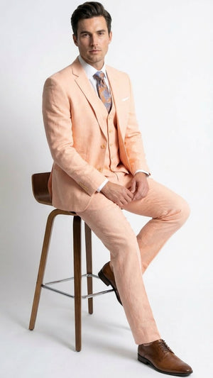 Men’s Light Peach 3 Piece Suit Set with Vest, Prom Wedding Dress Suit