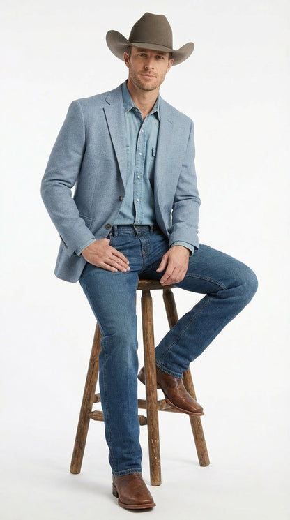 Mens Rugby Teal Baby Sky Western Blazer – Cowboy Style Casual Sport Coat for Men Classic Western Jacket in Light Blue Color