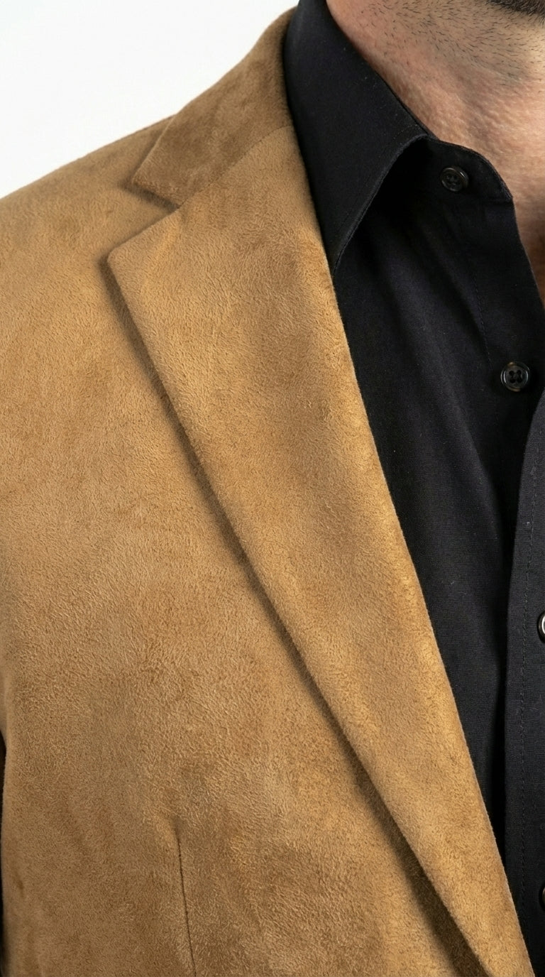 Men’s Camel Suede Cowboy Blazer with Elbow Patch – Camel Western Style Suede Sport Coat for Casual