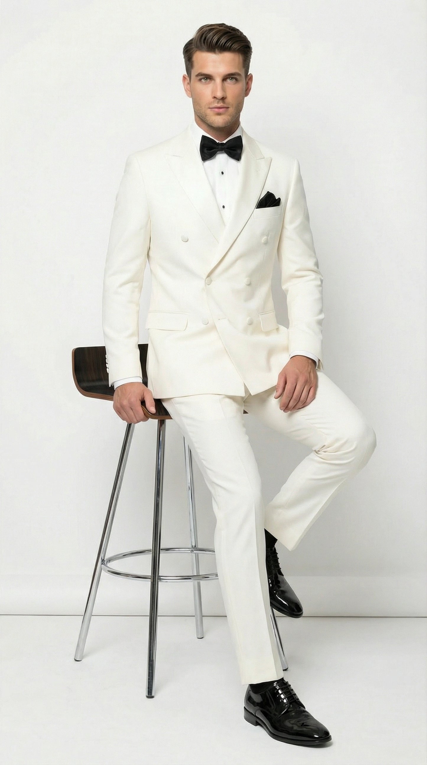 Men’s ivory Cream Double Breasted Suit – Classic Formal Tuxedo Style Suit for Weddings off White Color