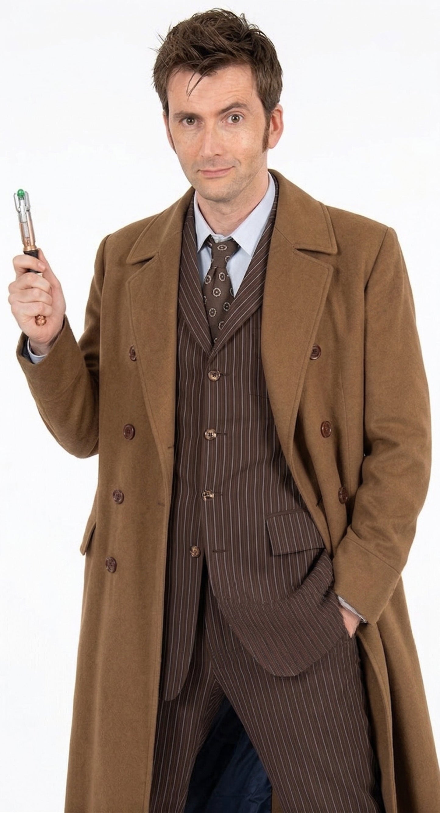 Men’s Brown Cotton Trench Coat Doctor Who 10th Doctor Inspired Long Coat – Classic Gabardina Style Overcoat, Vintage Winter Costume Jacket