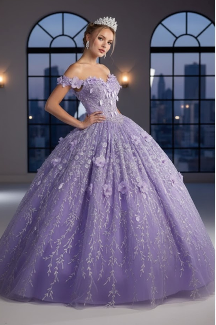 Floral Off The Shoulder Ball Gown Quinceanera Dress