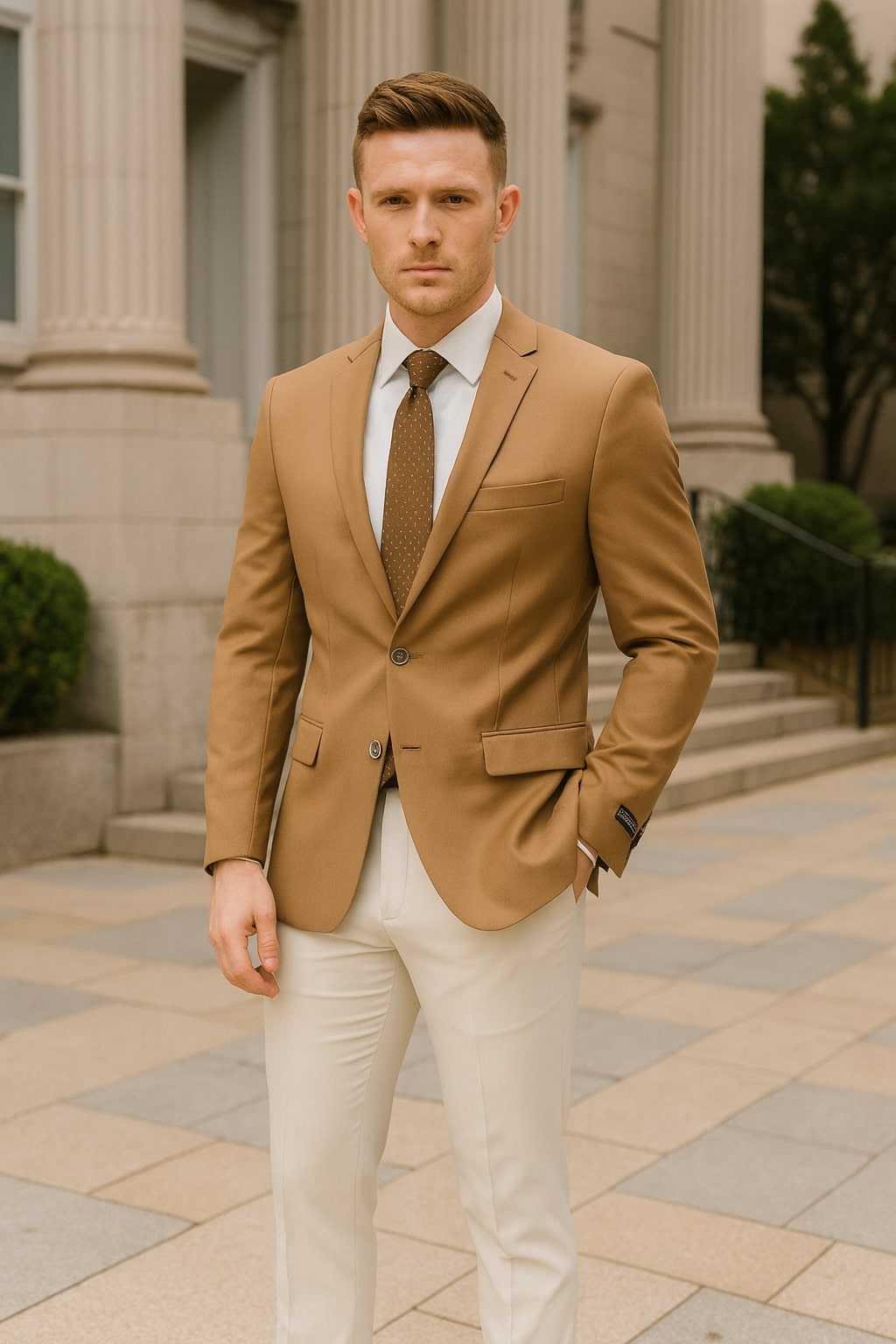 Mens Camel Brown Rustish Two-Button Classic Fit Sport Coat  Modern Blazer for Business and Special Occasions