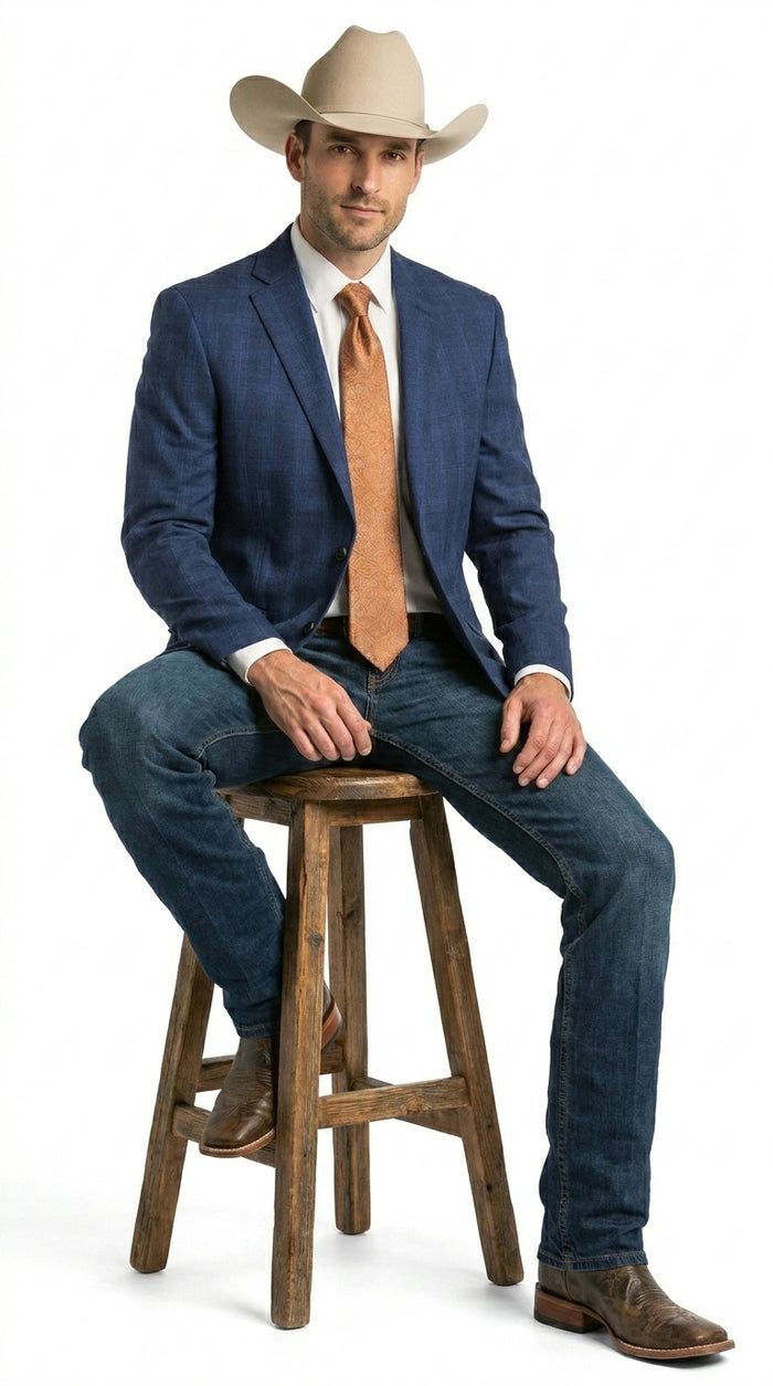 Men’s Dark Blue Western Sport Coat with Two Button Front, Notch Lapel Designer Blazer Jacket