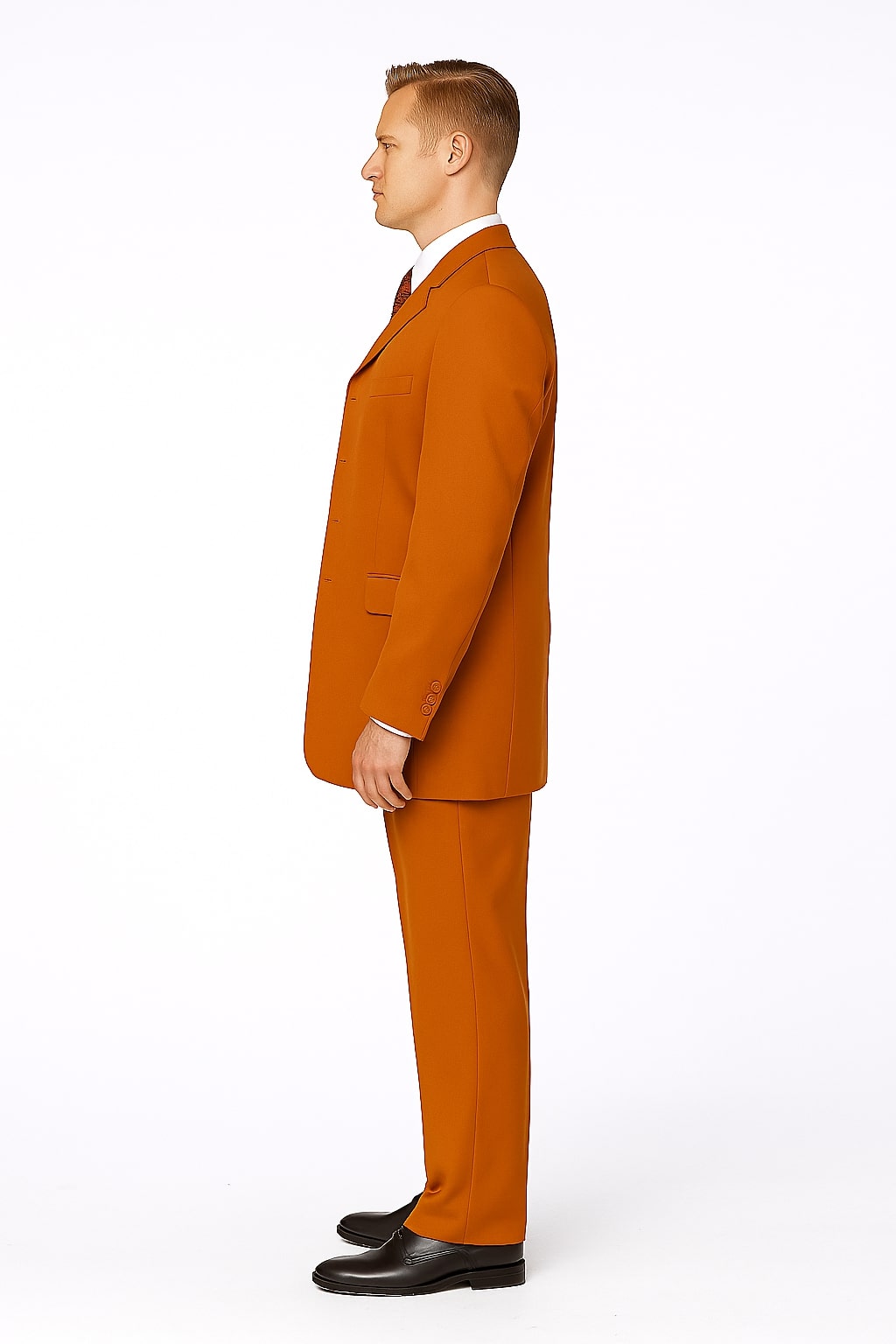 Mens Rust 3-Piece Fashion Suit  Notch Lapel with Paisley Vest, Tie and Pocket Square - Zoot Suit