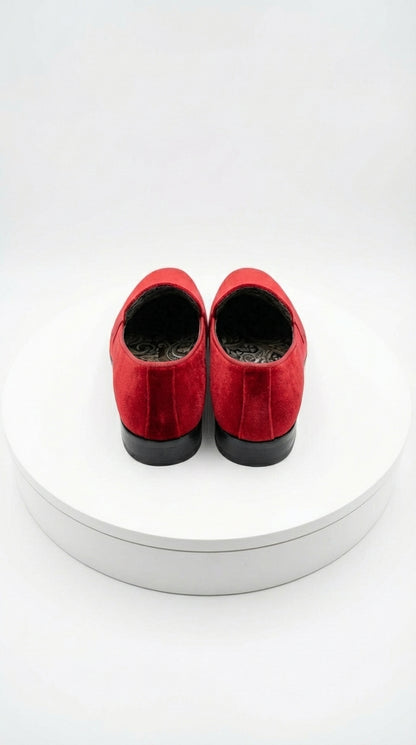 Mens Red Velvet Loafers – Luxury Formal Slip On Dress Shoes Wedding Party Prom Evening Shoes