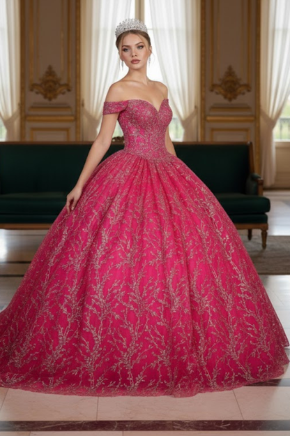 Off Shoulder Corset Quinceanera Glitter Ball Gown