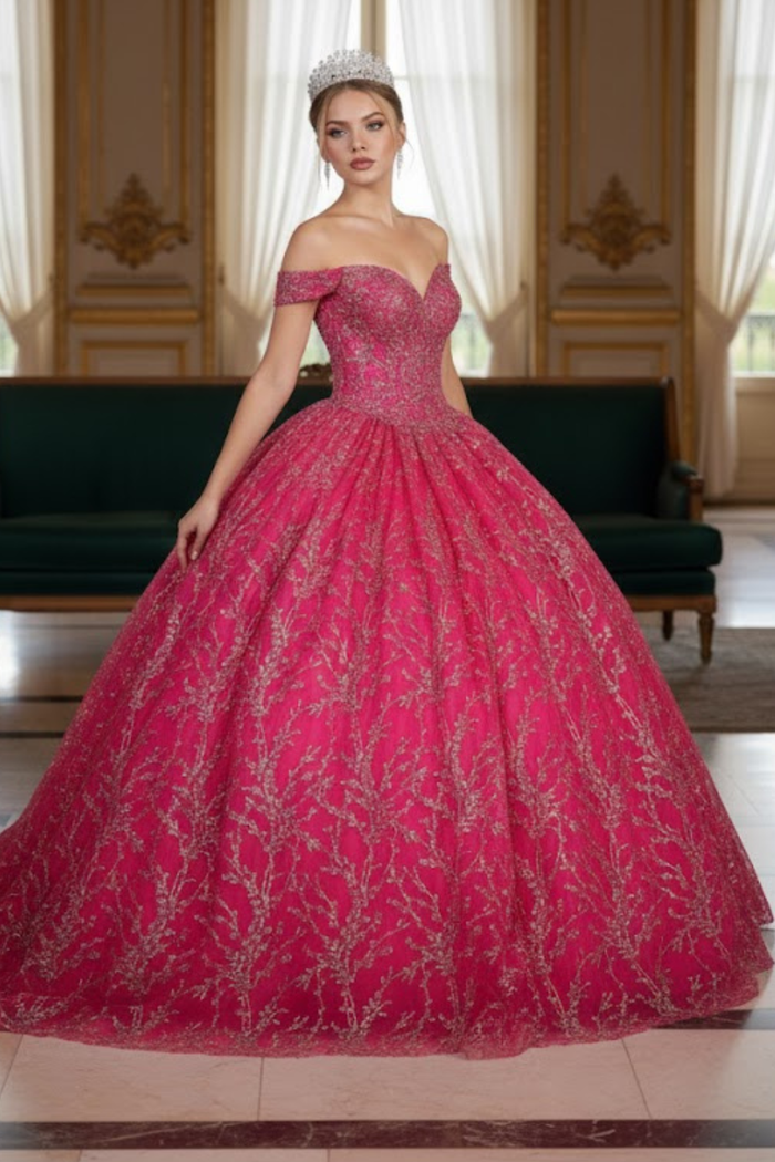 Off Shoulder Corset Quinceanera Glitter Ball Gown