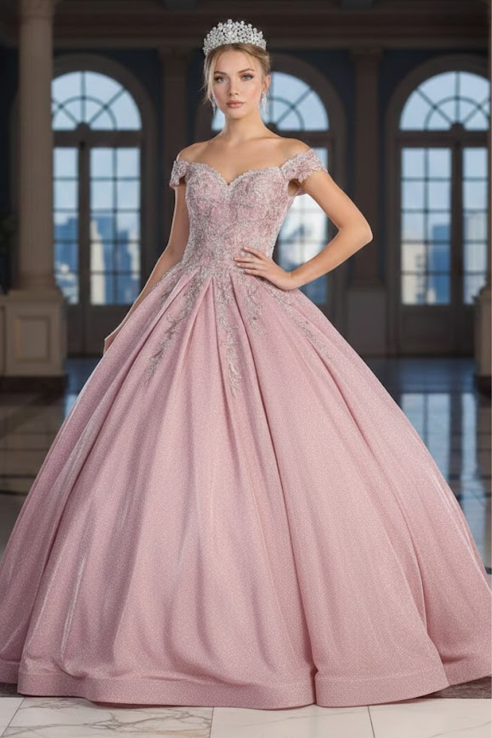 Quinceanera Dress Ball Gown Off The Shoulder Glitter & Plus Size