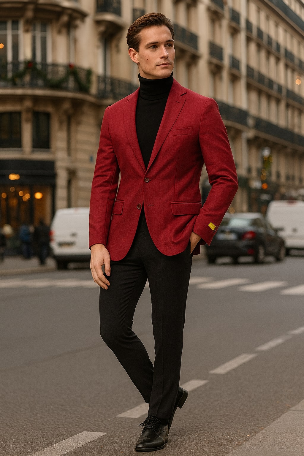 Mens Burgundy Red - Wine  Two-Button Sport Coat  Stylish Blazer for Business, Parties