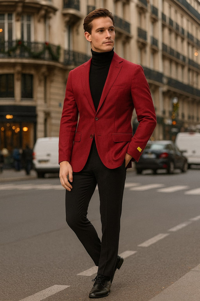 Mens Burgundy Red - Wine  Two-Button Sport Coat  Stylish Blazer for Business, Parties