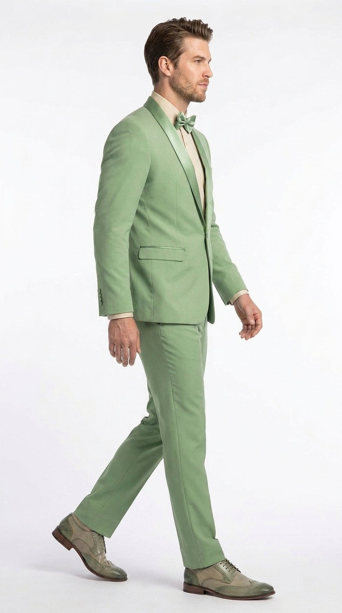 Mens Sage Green Wedding Tuxedo, Shawl Lapel Formal Groom Prom Tuxedo Suit
