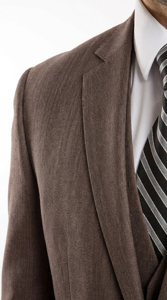 Men’s Brown Sharkskin 3 Piece Suit – Textured Two Button Vested Business Formal Suit for Wedding, Party Wear Elegant