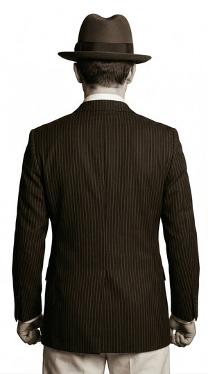 Men’s Black Pinstripe Blazer with White Pants 1920s Gangster Mob Boss Style Suit – Double Breasted Vintage Formal Jacket, Classic Party Costume Wear