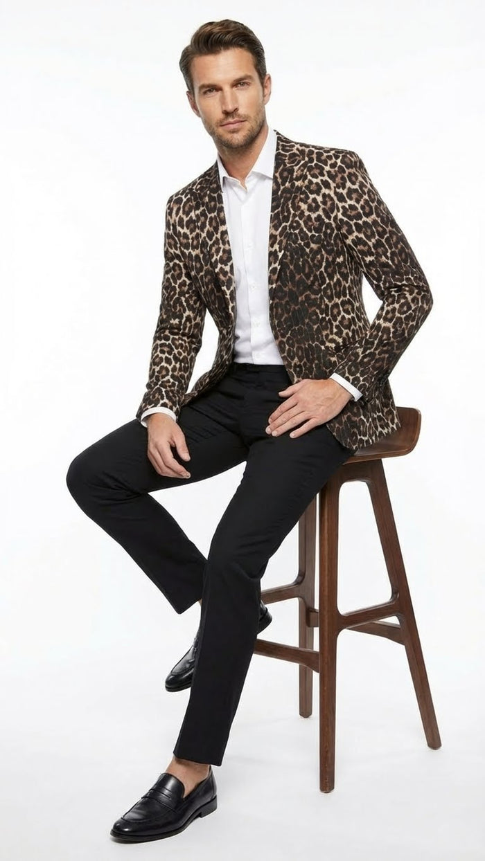 Men's Leopard Print Blazer - Slim Fit Statement Jacket for Evening, Party, and Fashion Wear