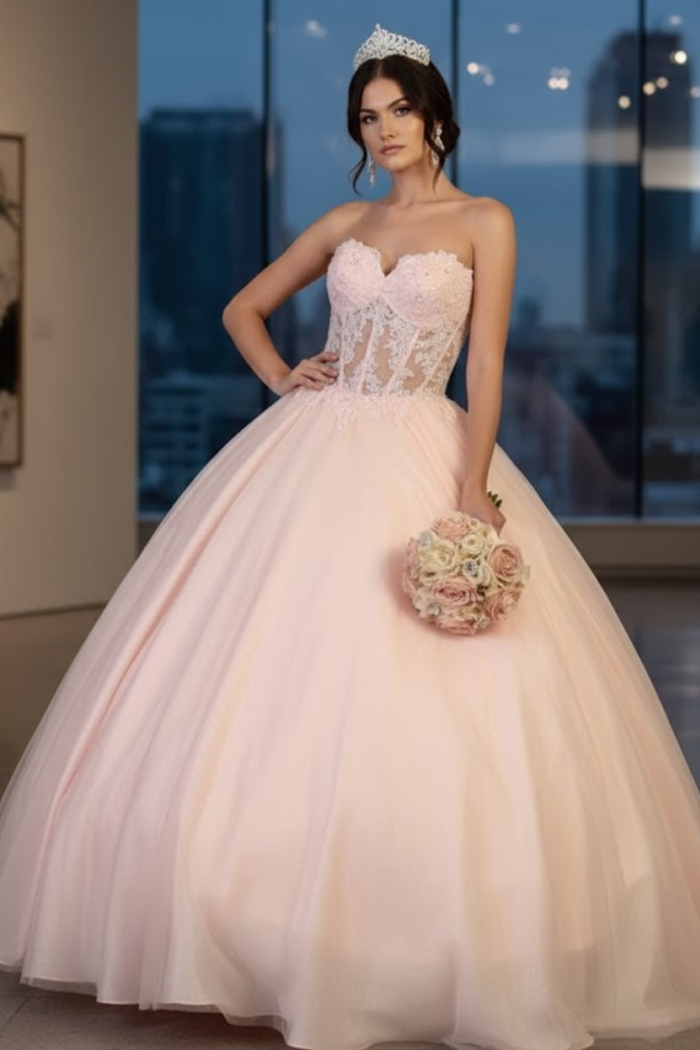 Quinceanera Dress Ball Gown Bolero Glitter Style