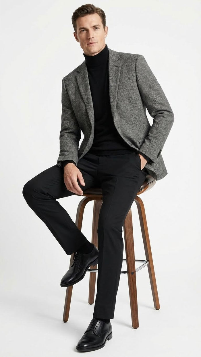 Men's Grey Tweed Herringbone Sport Coat - Gray Men's Blazer Suit Jacket