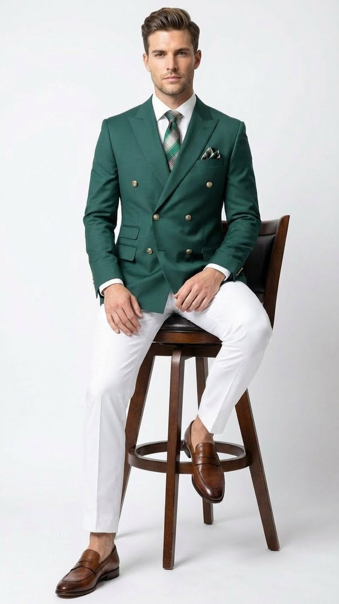 Men’s Dark Green Double Breasted Blazer – Hunter Olive Green Sport Jacket coat