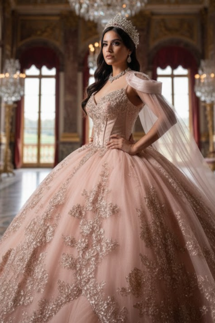Luxury Ball Gown Quinceañera Dress with Glitter Tulle Skirt & Beaded Corset By Layla K LK284