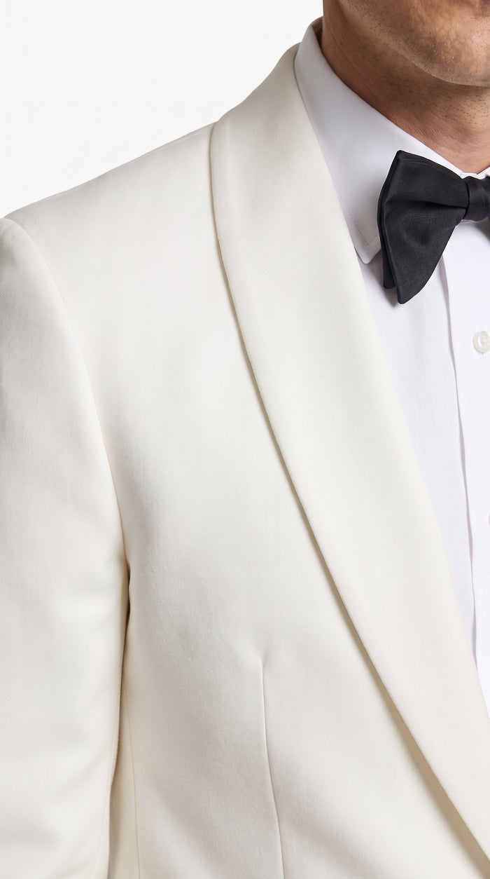 Men’s Vintage Hollywood Ivory Tuxedo – Black Shawl Lapel Wedding, Prom and Formal Dinner Jacket with Black Pants