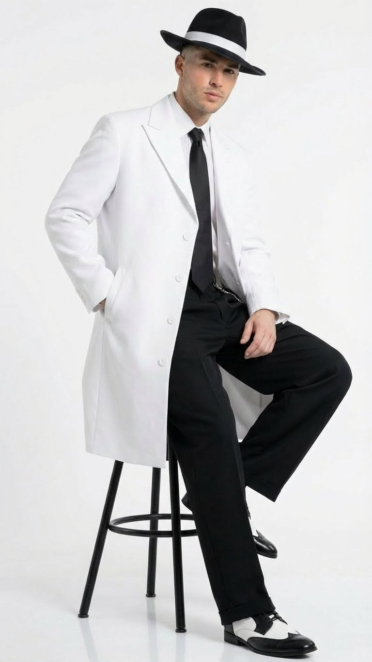 Men’s White Zoot Suit Gangster Style Outfit –  White Jacket + Vest + Pants + Shirt & Tie  Combo Package