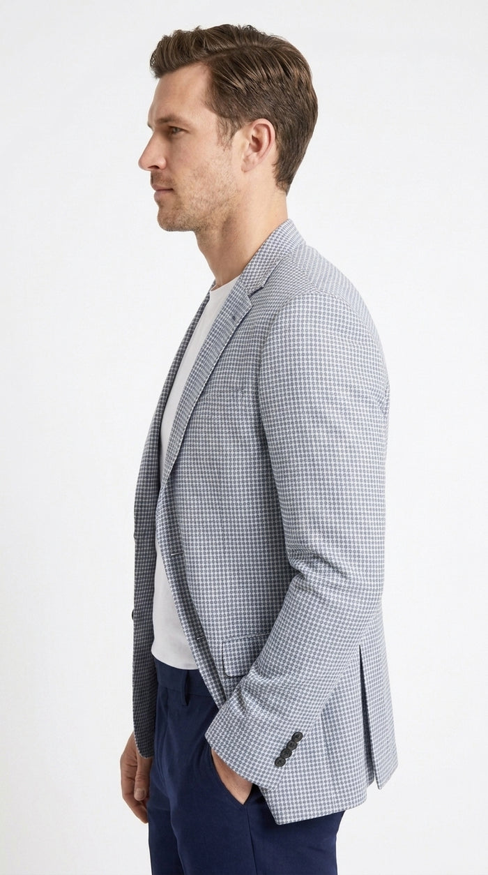Men’s Light Blue Checkered Sport Coat – Two-Button Wedding, Business and Smart Casual Blazer