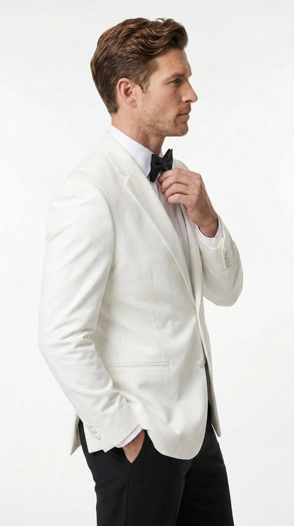 Men’s White Tuxedo Jacket – Two-Button Formal Dinner Blazer for Weddings, Prom and Events