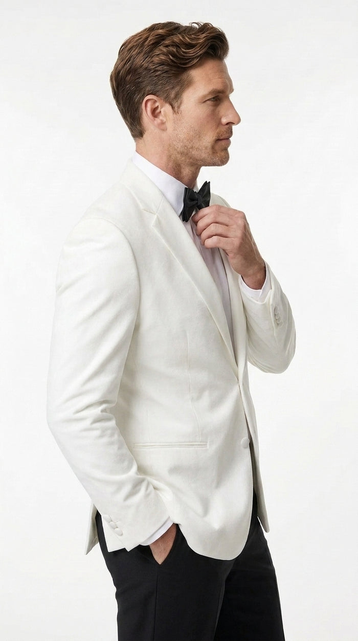Men’s White Tuxedo Jacket – Two-Button Formal Dinner Blazer for Weddings, Prom and Events