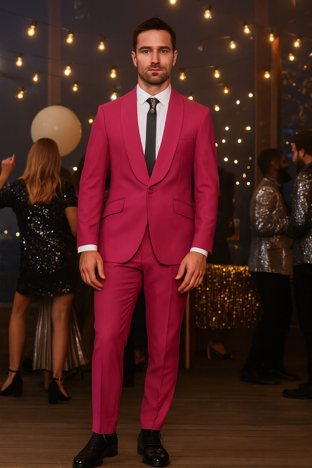 Mens Hot Pink Tuxedo Dinner Jacket  Pants with Shawl Lapel  Slim Fit 2-Piece Suit for Weddings, Proms Suit in Fuchsia Color