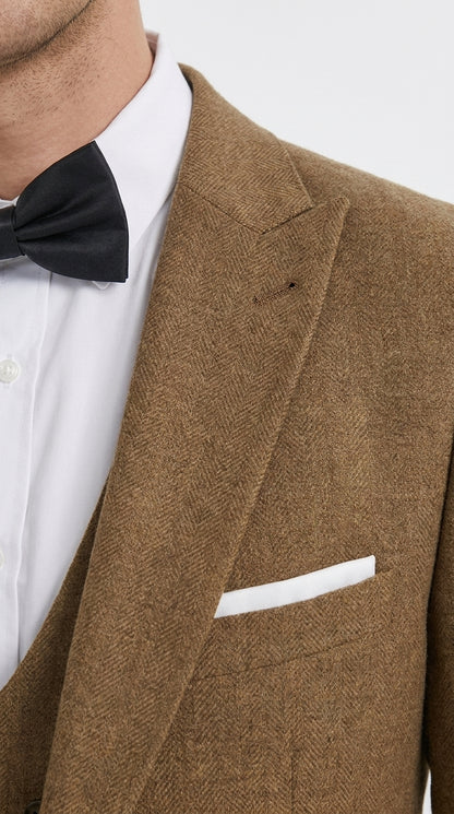 Men’s Light Brown Western 3-Piece Suit – Cowboy Wedding Suit with Vest British Khaki Bronze Color
