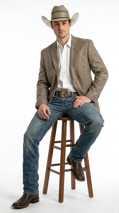 Men’s Dark Tan Taupe Light Brown Western Cowboy Blazer – Classic Country Style Jacket for Wedding, Casual Country Jacket Textured