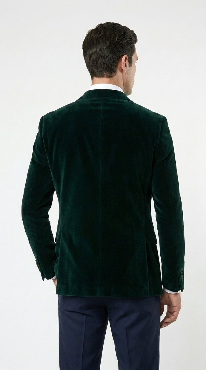 Men’s Hunter Green Velvet Tuxedo Jacket with Peak Lapel, Formal Wedding Prom Dinner Blazer