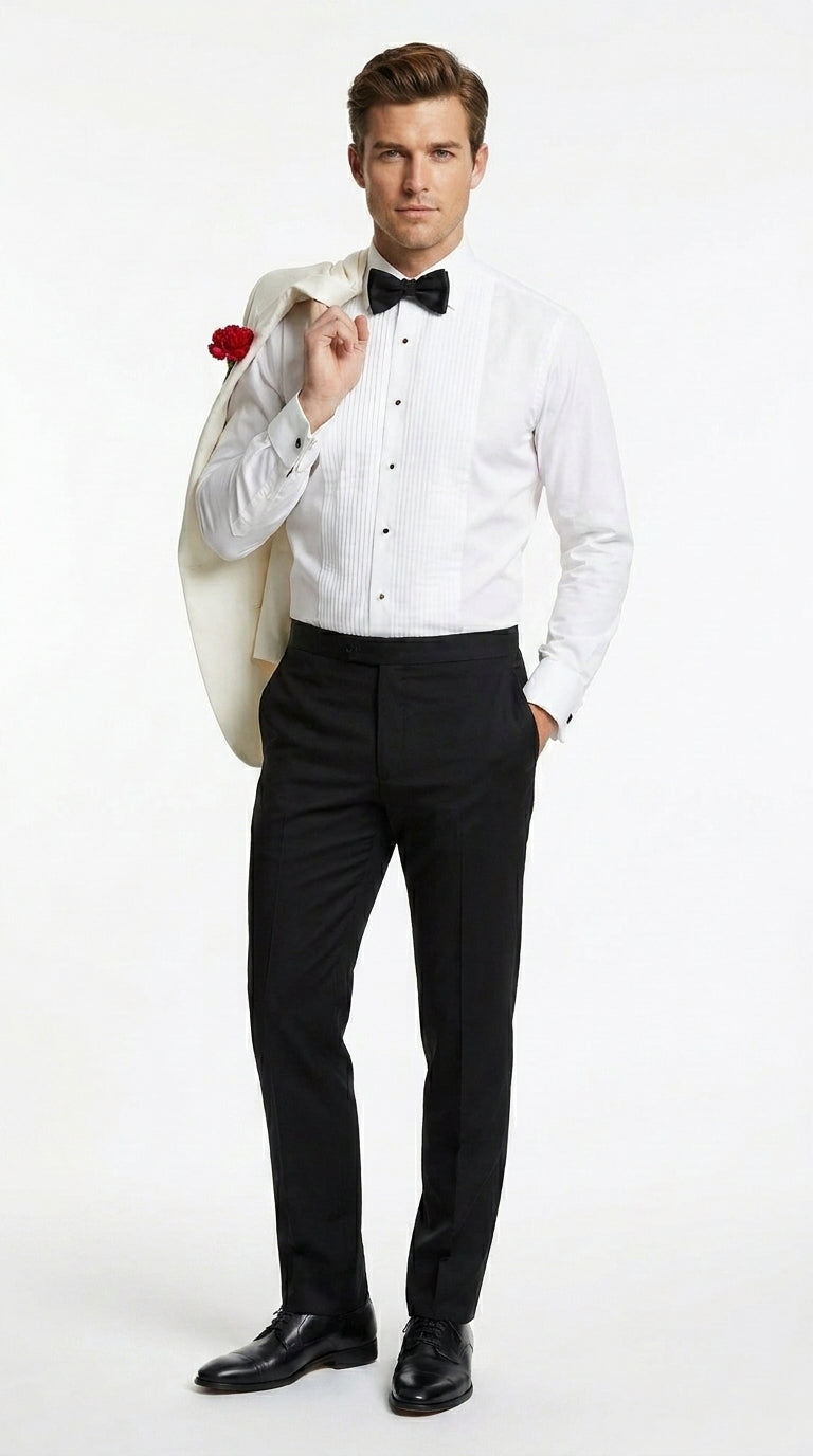 Men’s Ivory White Formal Dinner Suit Set with Jacket and Pants, Classic Wedding Tuxedo Style