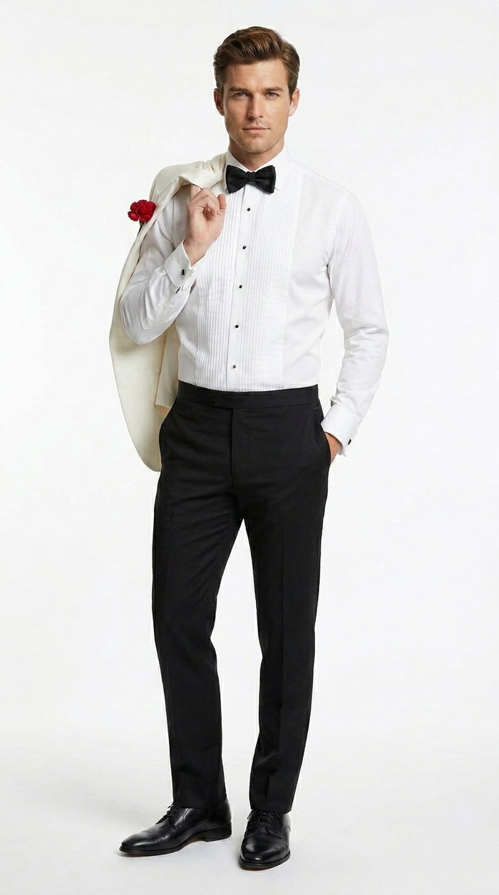 Men’s Ivory White Formal Dinner Suit Set with Jacket and Pants, Classic Wedding Tuxedo Style