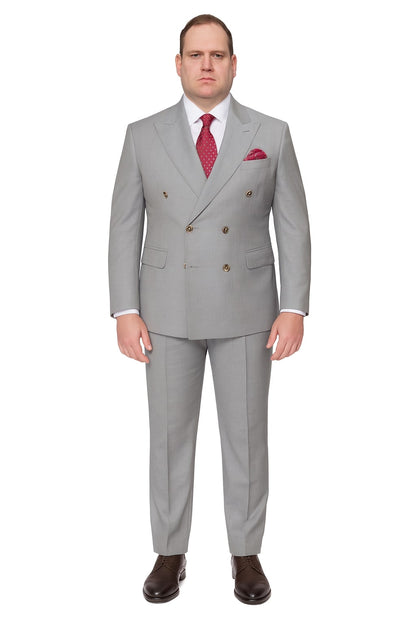 Mens Light Grey Double-Breasted Suit  Classic Slim Fit Business and Wedding Formal Attire