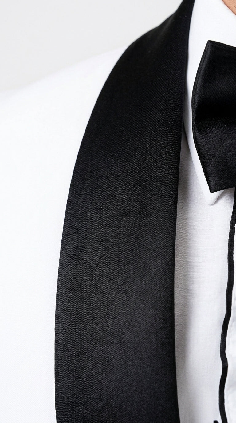 Men’s White and Black Classic Microfiber Shawl Tuxedo with Jacket and Pants, Formal Wedding Suit
