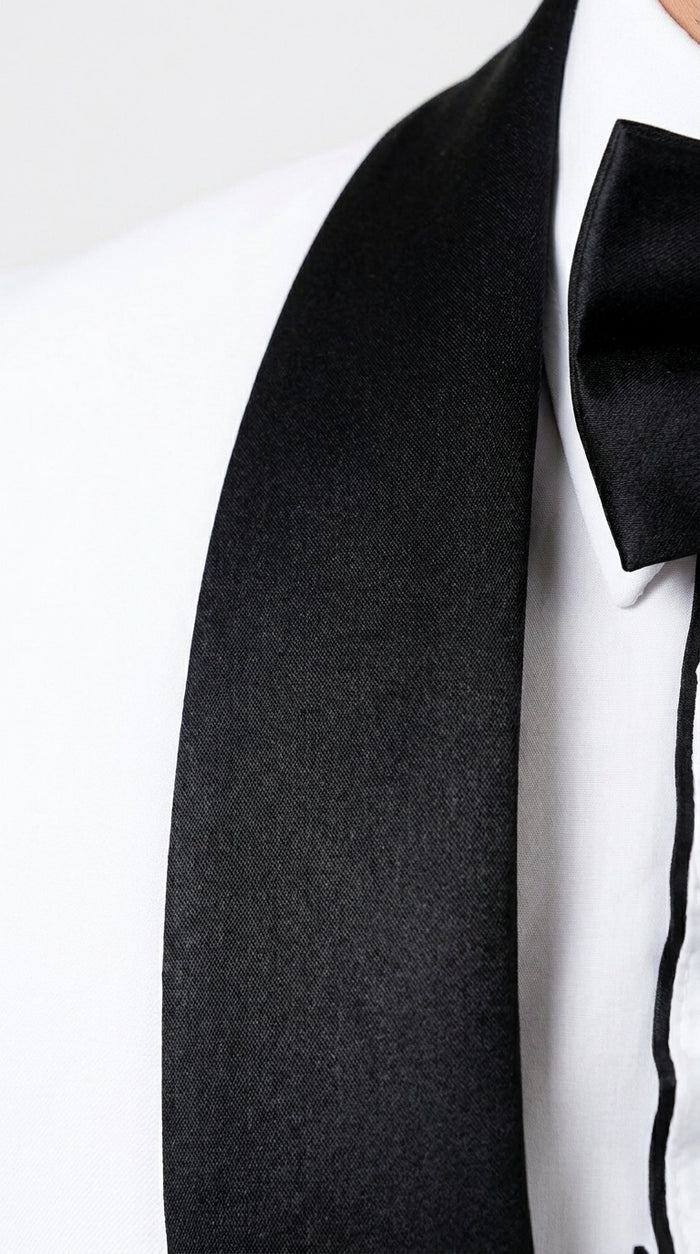 Men’s White and Black Classic Microfiber Shawl Tuxedo with Jacket and Pants, Formal Wedding Suit