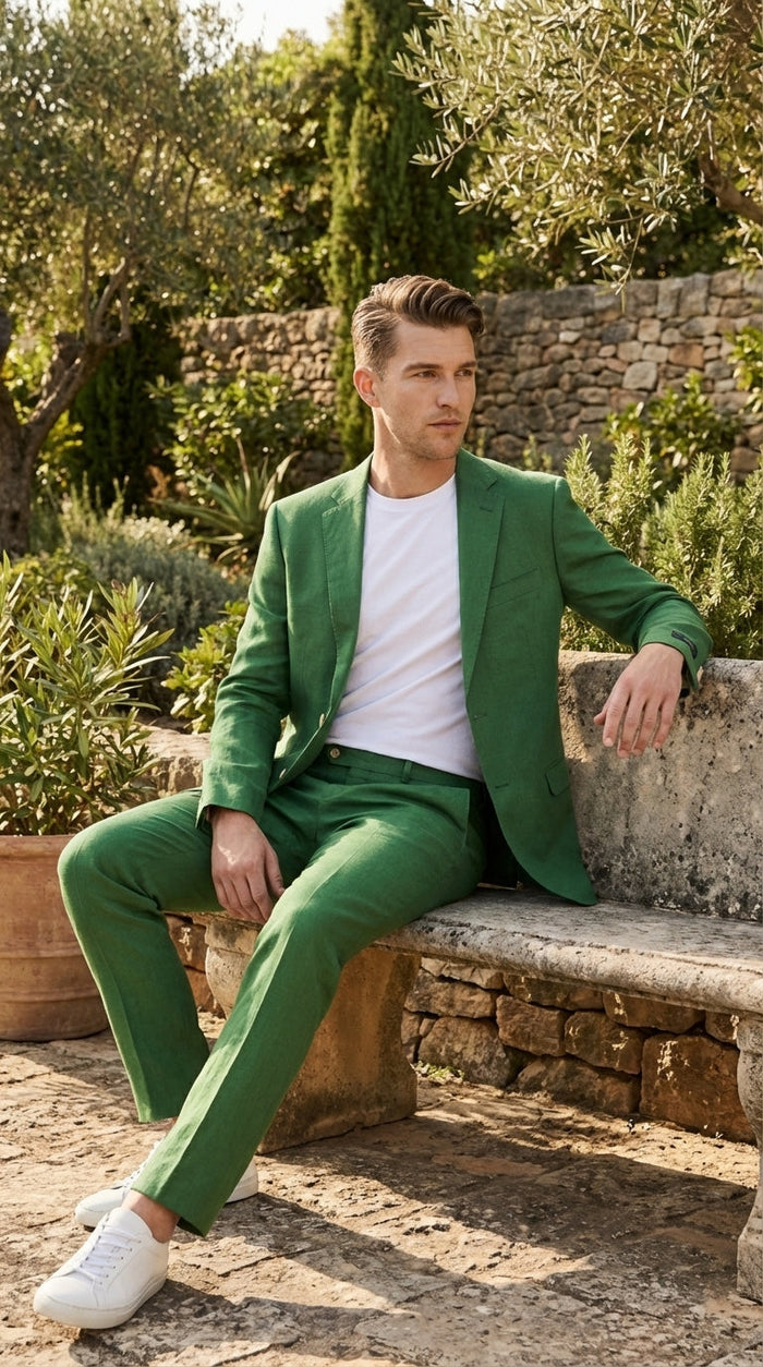 Men’s Emerald Green Suit Set – Lightweight Summer Blazer and Pants, Casual Formal Summer Suit, Breathable Wedding Party Outfit