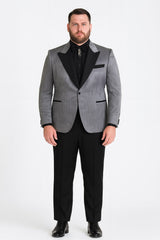 silver-metallic-tuxedo-suit-with-black-satin-peak-lapel-mens-slim-fit-formal-wedding-and-prom-attire-in-charcoal-grey-with-pants