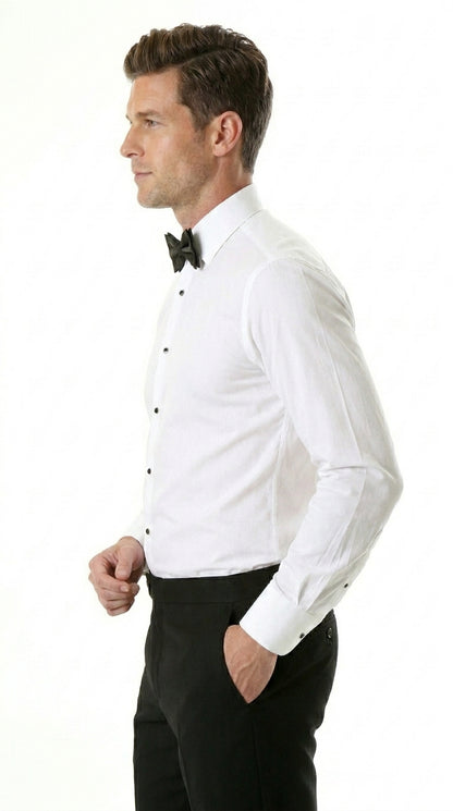Men’s White Spread Collar Tuxedo Shirt with Plain Front, Formal Wedding Dress Shirt