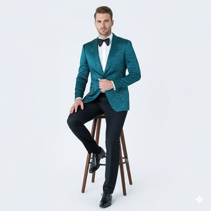 Mens Teal Blue Paisley Tuxedo Jacket  Elegant Shawl Lapel Dinner Blazer for Weddings, Prom and Formal Events - Greenish Blue